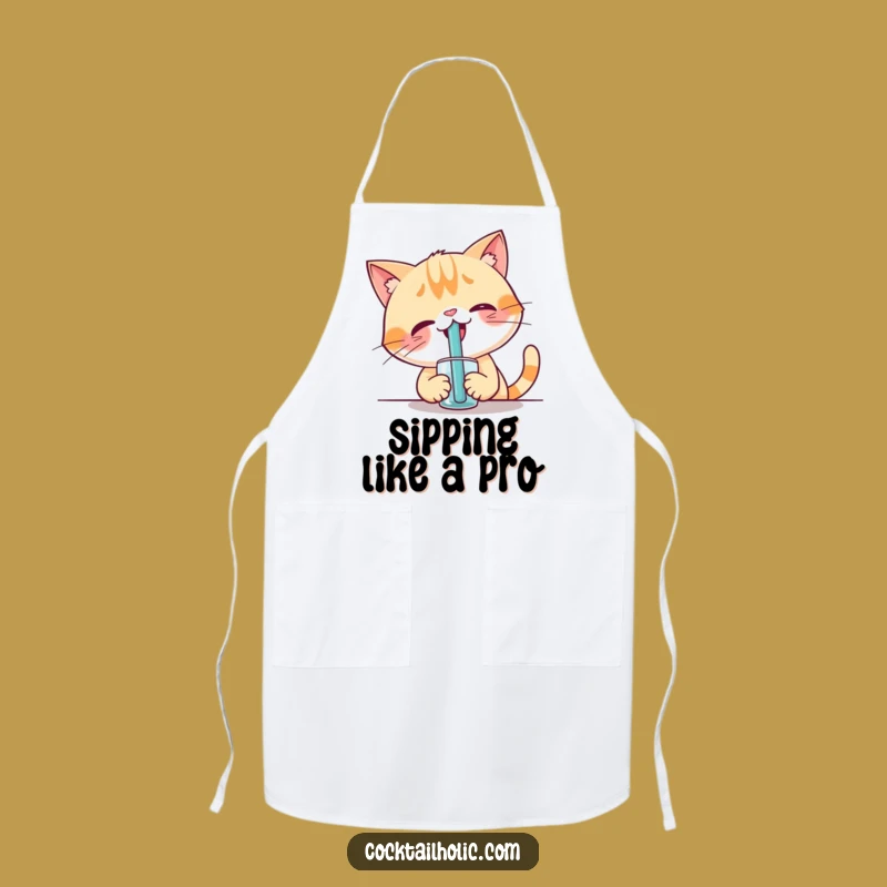 Funny Cat Straw Sip Apron - Giggling Kitchen Fun for Chefs