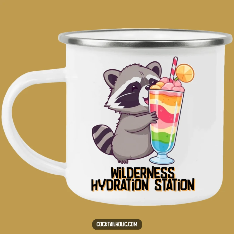 Funny Raccoon Camping Mug: Outdoor Drink Lover, Hilarious Enamel Cup for Adventures