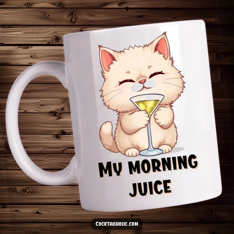 Funny Cat Martini Mug: A fluffy cat winks playfully while holding a tiny martini glass, exuding charm and humor.
