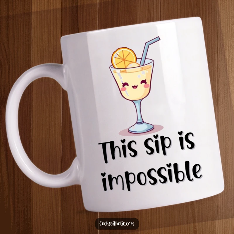 Funny Kawaii cocktail glass with a straw, struggling comically to sip a large bubble, bringing joy and laughter.