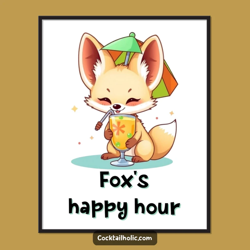Funny Fennec Fox Drink Digital Art: Instant Tropical Vibes