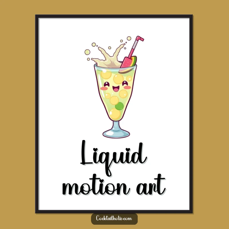 Funny Kawaii Cocktail Splash Digital Art - Energetic Humorous Decor Print