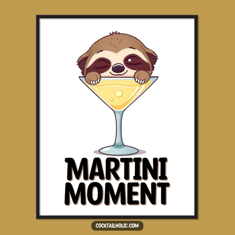 Funny Sloth Martini Digital Art - Instant Relaxed Decor & Hilarious Gift