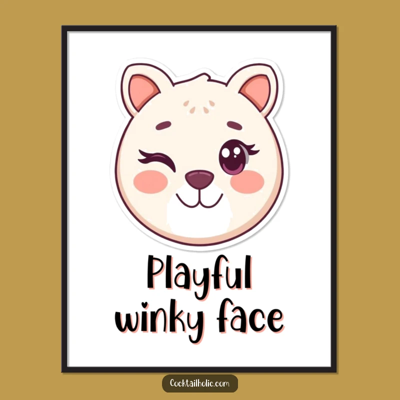 Funny Winking Animal Face Digital Print - Playful Wall Art
