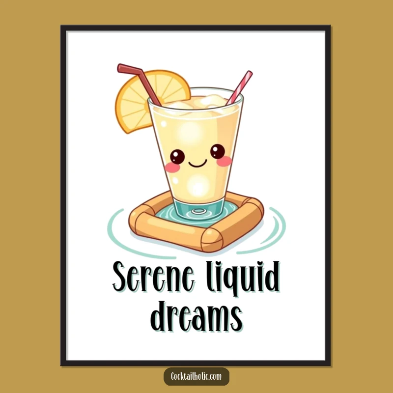 Funny Kawaii Cocktail Raft Digital Art - Relaxed Humorous Decor Print