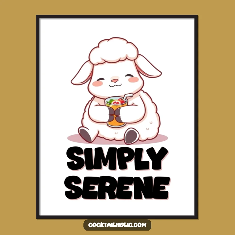 Funny Sheep Drink Digital Art: Instant Calm Download, Perfect Funny Gift for Walls