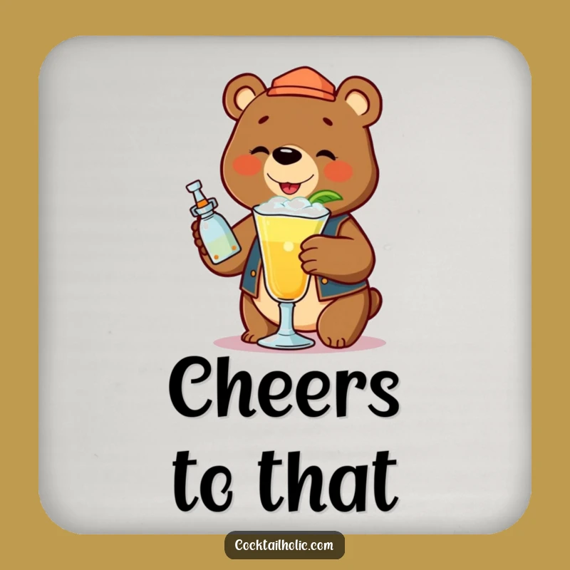 Funny Bear Bartender Cocktail Drink Coaster - Mixologist Table Protector