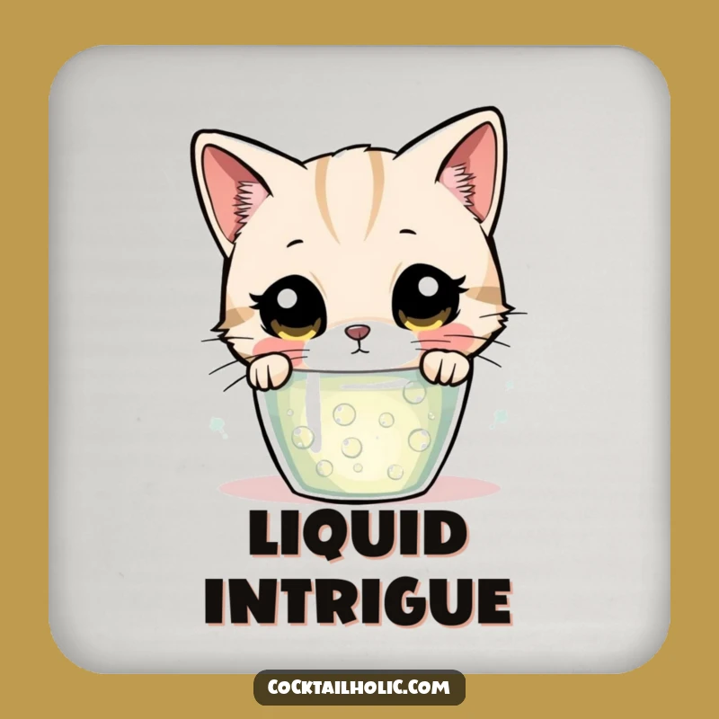 Funny Curious Cat Bubbling Drink Coaster - Protect & Intrigue