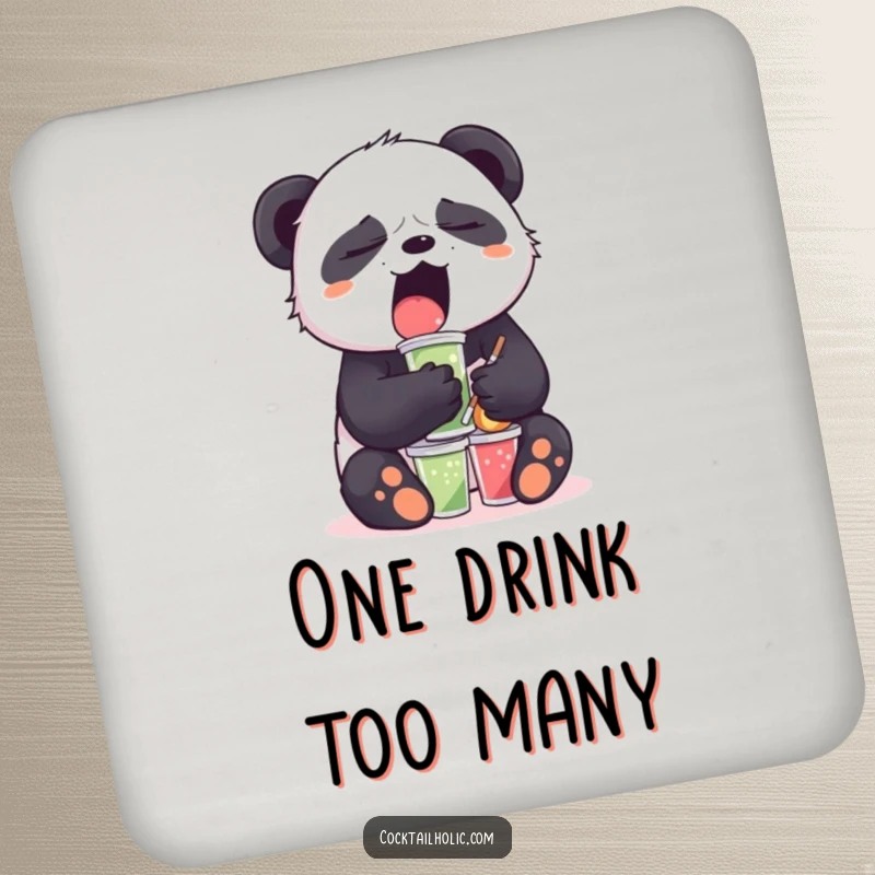 Funny Sleepy Panda Coasters: A yawning panda balances mini drinks, bringing humorous relatability and surface protection.