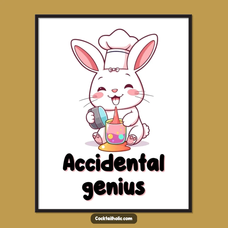 Funny Chef Bunny Spill Poster - Whimsical Kitchen Art & Hilarious Gift