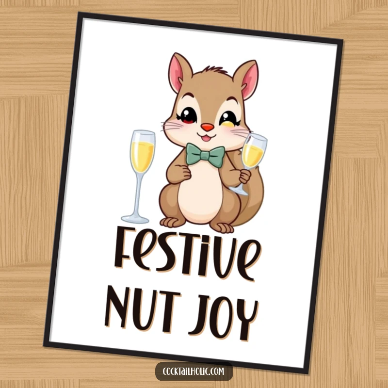 Funny squirrel wearing a bow tie, holding a champagne flute, as wall art.