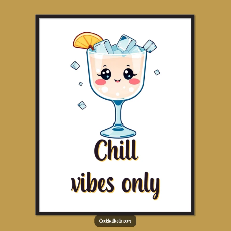 Funny Kawaii Cocktail Ice Art Print - Hilarious Party Decor Gift