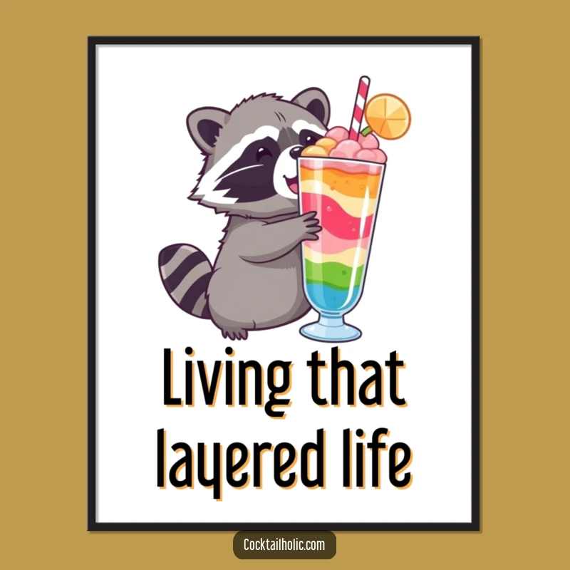 Funny Raccoon Art Poster: Eager Drink Dreamer, Hilarious Wall Decor for Home and Office