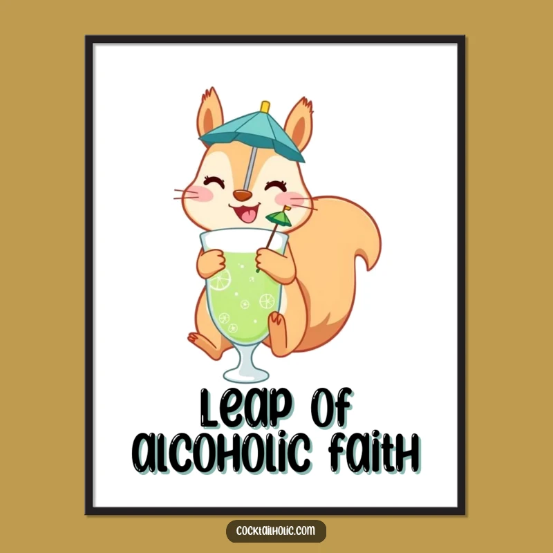 Funny Squirrel Poster: Cheerful Drink Jumper Art, Vibrant Funny Gift Decor