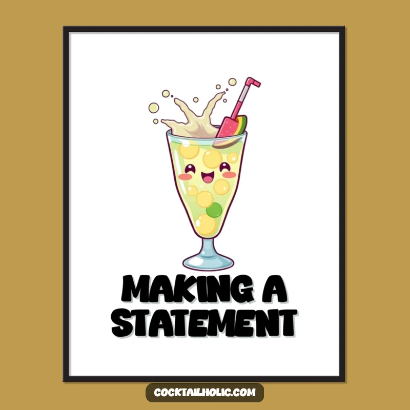 Funny Kawaii Cocktail Splash Poster - Energetic Humorous Wall Art Gift