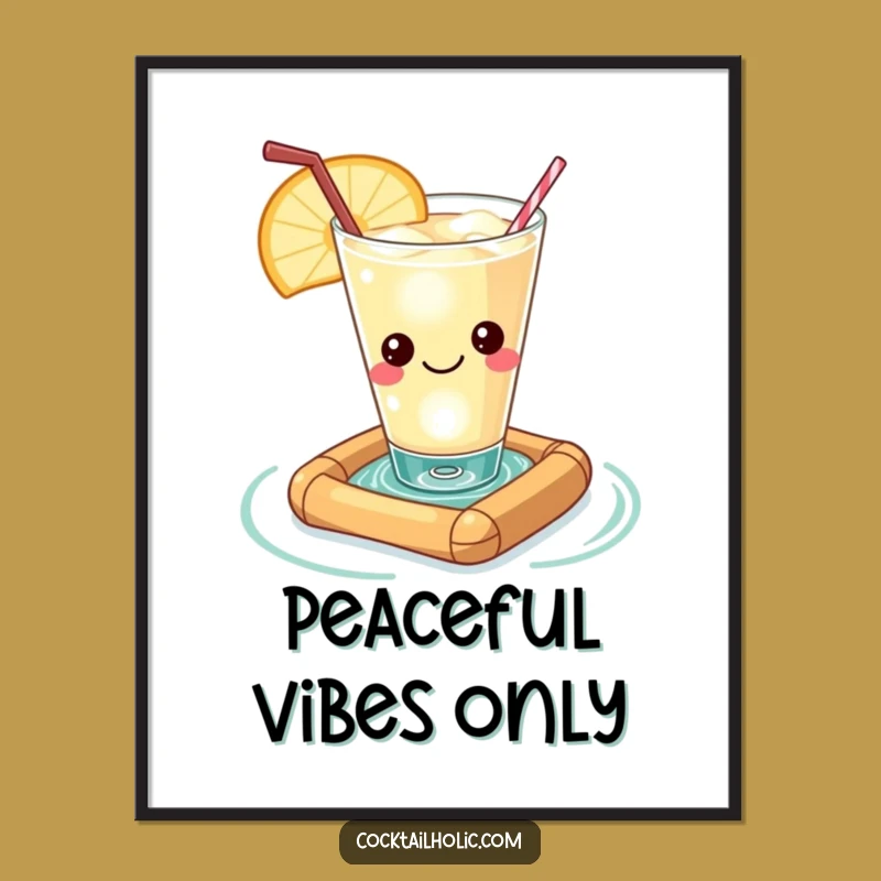 Funny Kawaii Cocktail Raft Poster - Relaxed Humorous Wall Art Gift