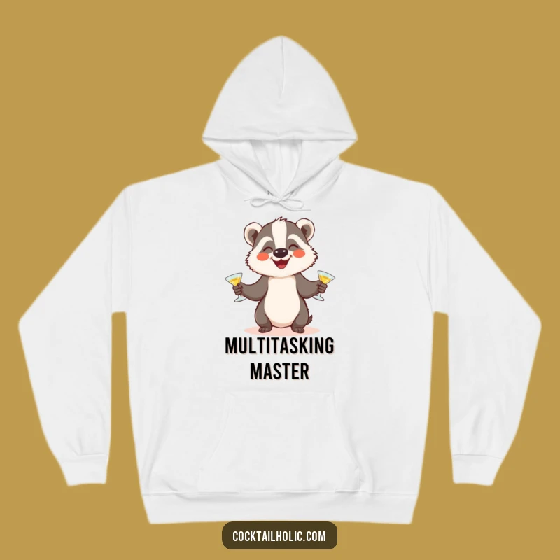 Cozy Funny Badger Juggling Hoodie: Warm & Hilarious Bartender Apparel, Unique Gift