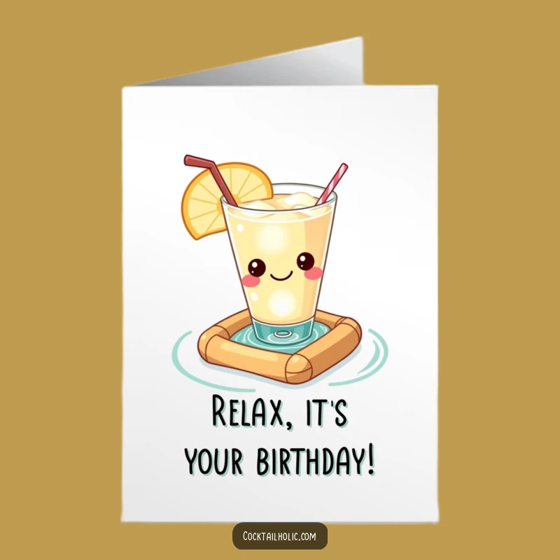 Funny Birthday Card: Relaxing Kawaii Cocktail Float - Free Printable Downloadable