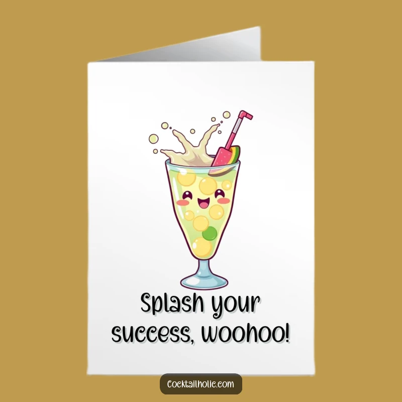 Free Printable Congrats Card: Kawaii Cocktail Splash Celebration - Downloadable Gift