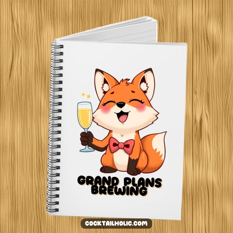 Funny Giggling Fox Notebook: A giggling fox in a bow tie raises a champagne flute, perfect for jotting down ideas with festive humor.