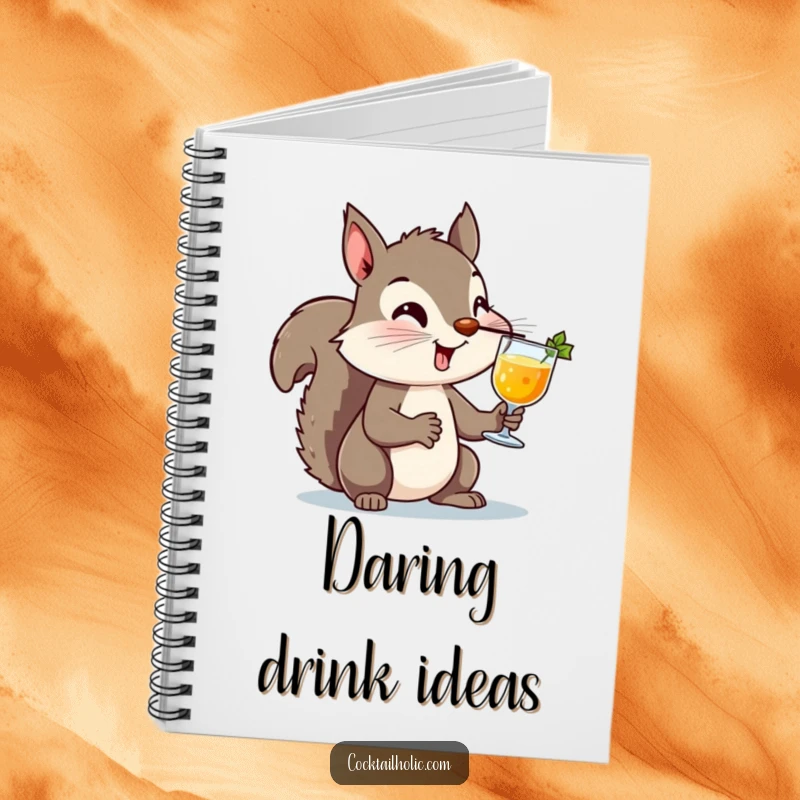 Funny Squirrel Cocktail Notebook: A mischievous squirrel balancing a cocktail on its nose, perfect for note-taking with a humorous and daring flair.