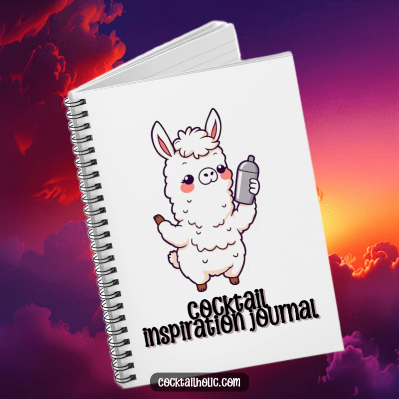 Funny Wobbly Llama Notebook: A cute llama happily shaking a cocktail shaker, perfect for note-taking with a dash of humor and personality.
