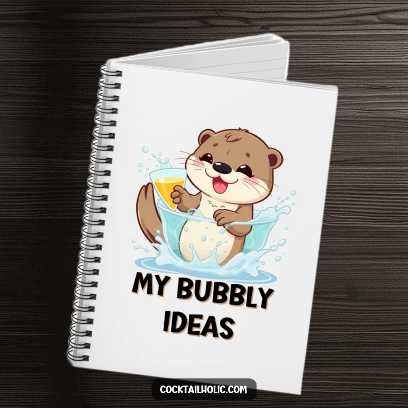 Funny otter notebook with a playful character splashing in a bubbly cocktail, ideal for capturing ideas with bubbly inspiration.
