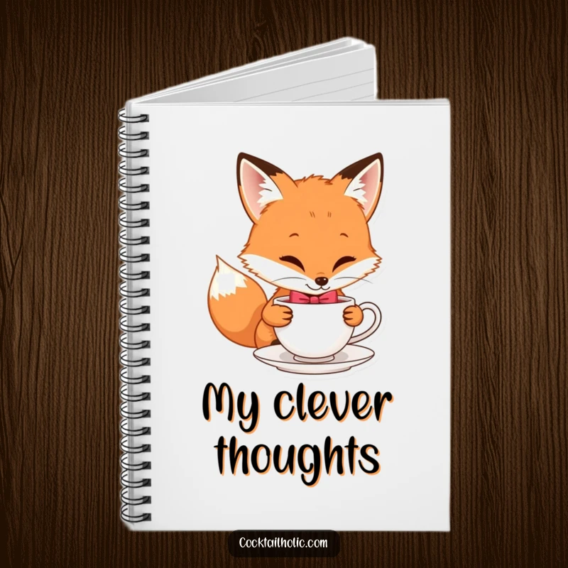 Funny notebook with a playful fox in a bow tie sipping tea, perfect for jotting down elegant notes.
