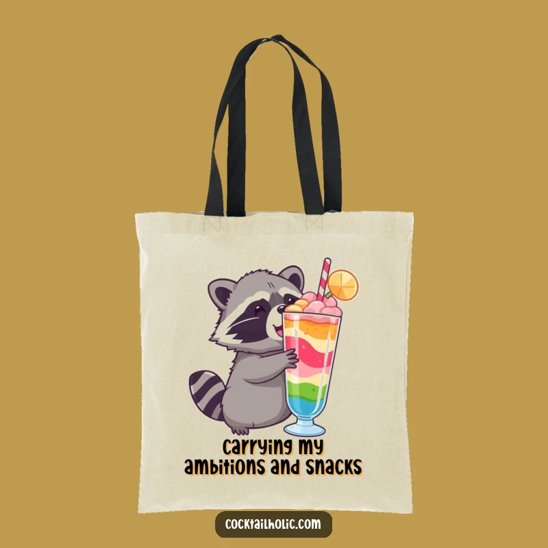 Funny Raccoon Tote Bag: Eager Drink Carrier, Stylish and Hilarious Accessory for Shoppers